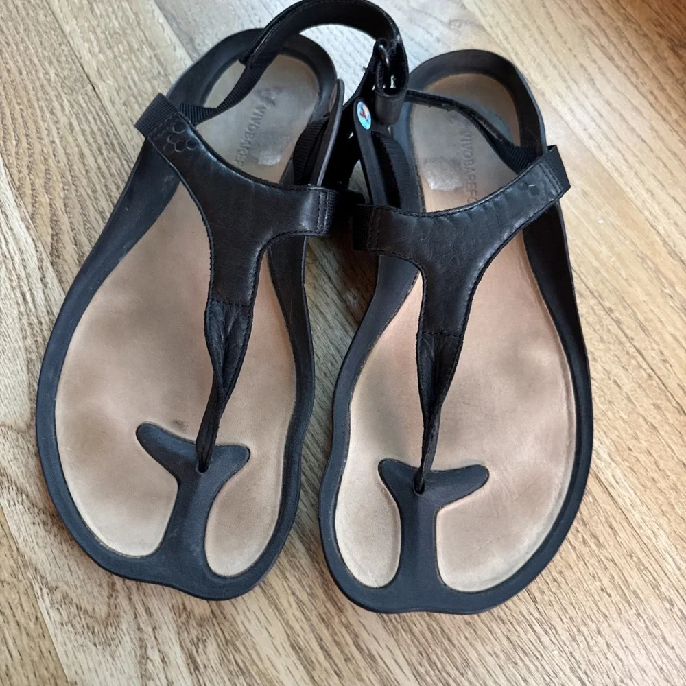 Vivobarefoot Total Eclipse Lux Black Leather Sandals Adjustable EUR 44, US 11
